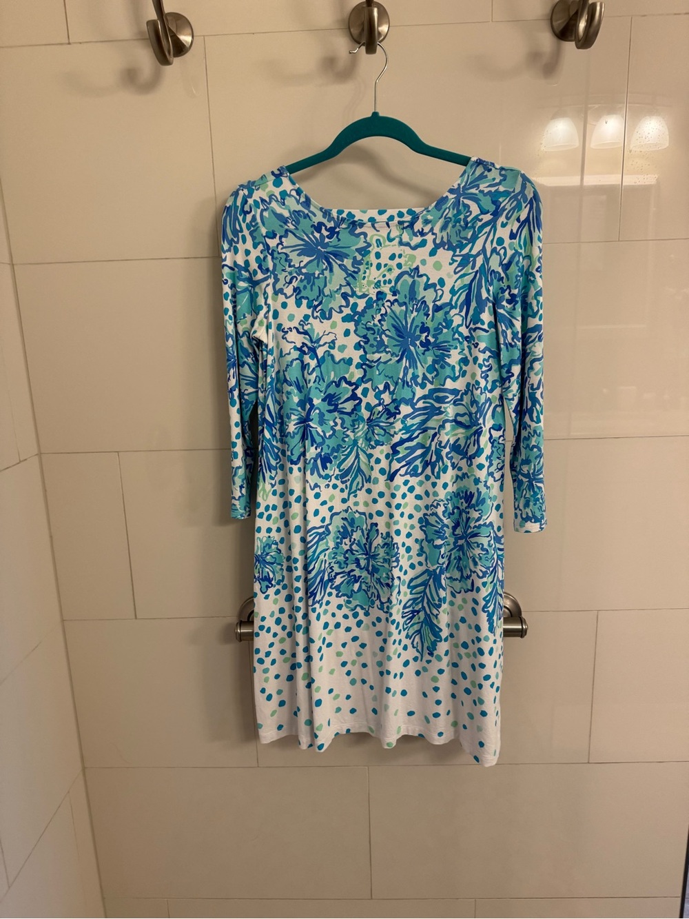 Lilly Pulitzer White Dress with Blue and Teal Floral Print